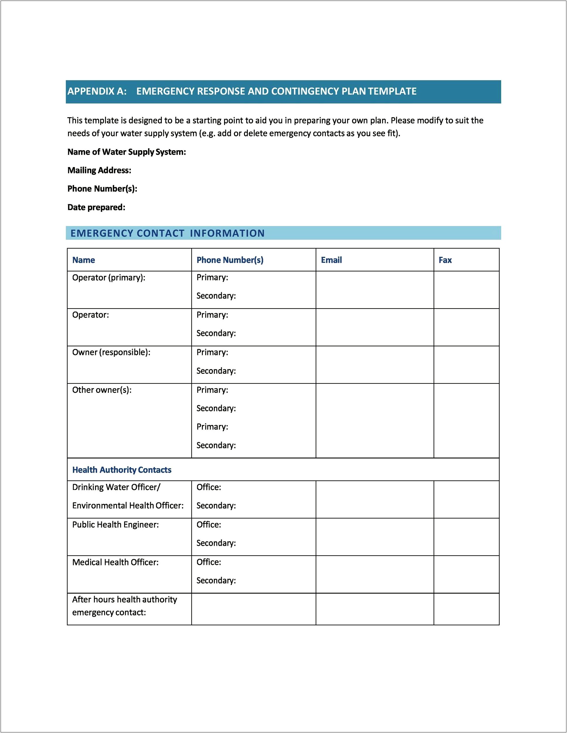 Contingency Plan Template For Transportation Service