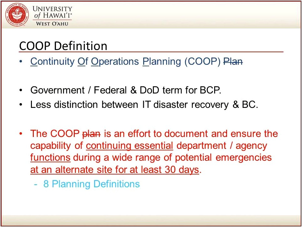 Continuity Of Operations Plan Template Dod