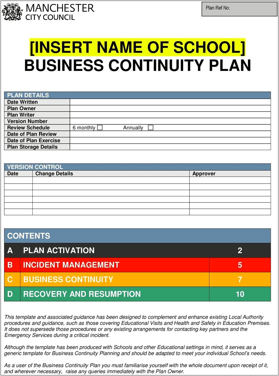 Continuity Of Operations Plan Template For Colleges