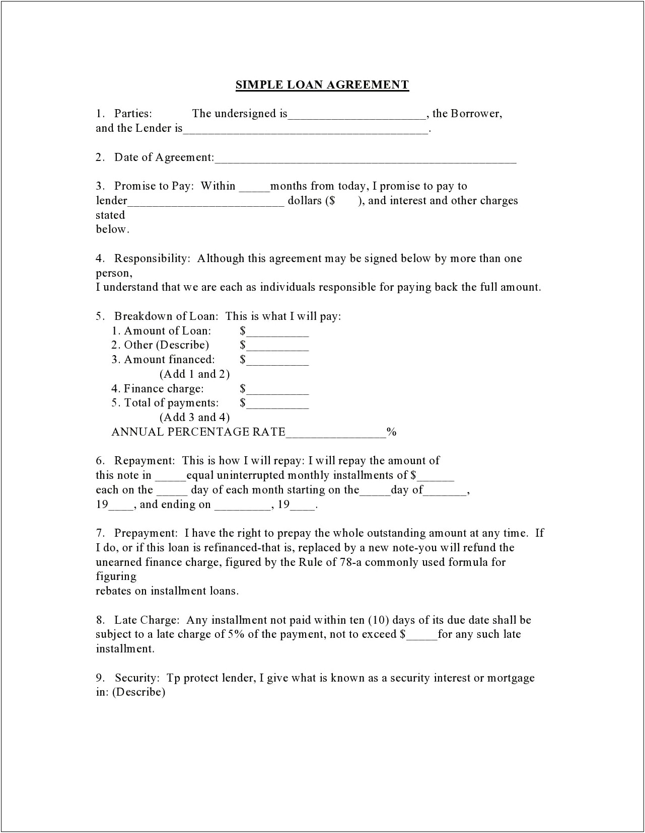 Contract For Family Loan Word Template
