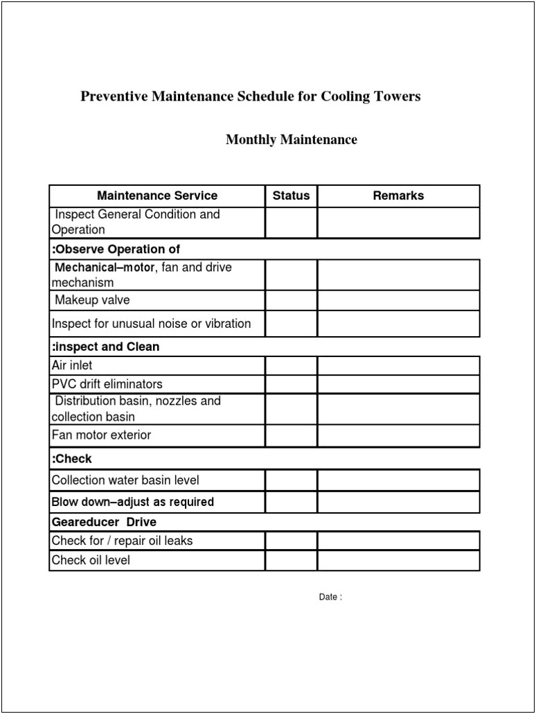 Cooling Tower Maintenance Program And Plan Template