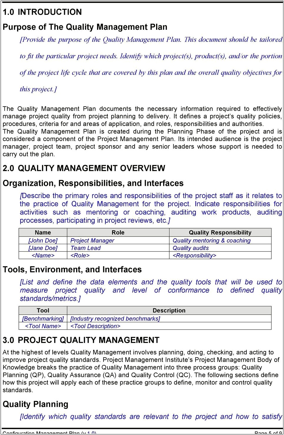 Corporate Quality Management Program Plan Template