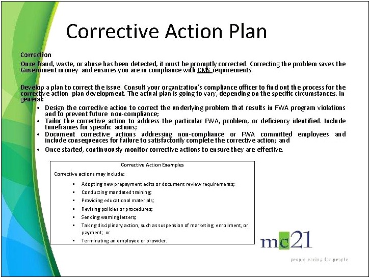 Corrective Action Plan Template For Medicare