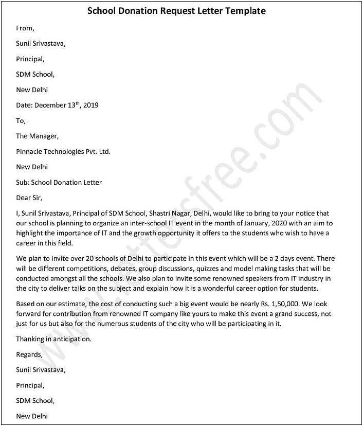 Cost Of The Field Trip Template Letter