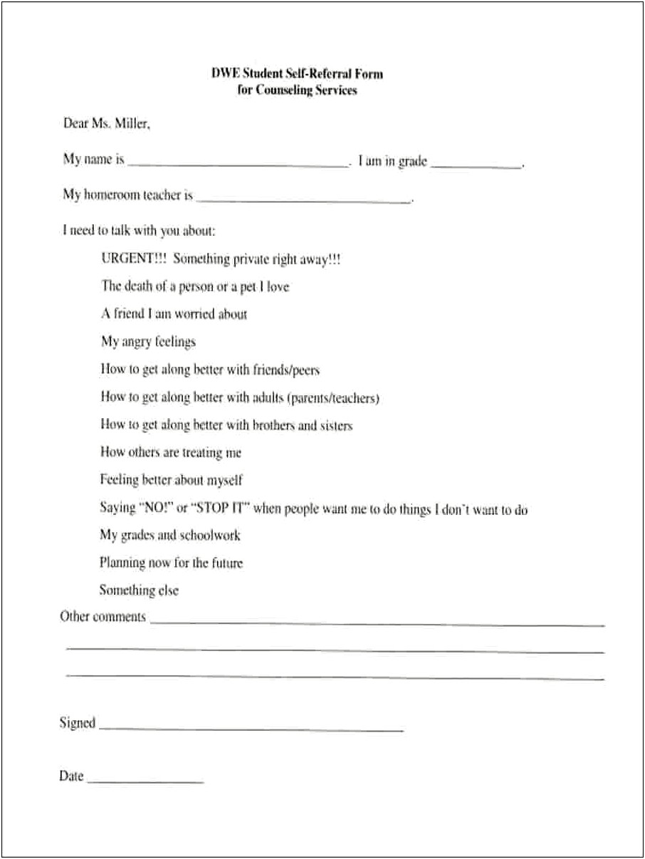 Counseling Referral Letter Template For Outside Support