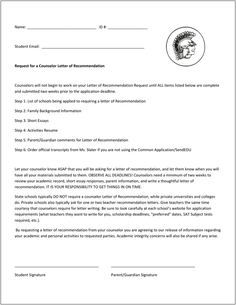 Counselor Letter Of Recommendation Template Job