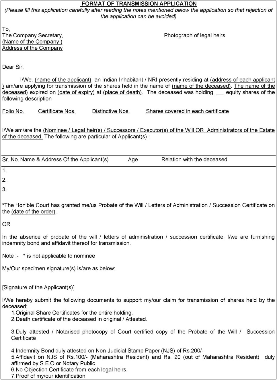 Court Letter Of Admin Aplication Template