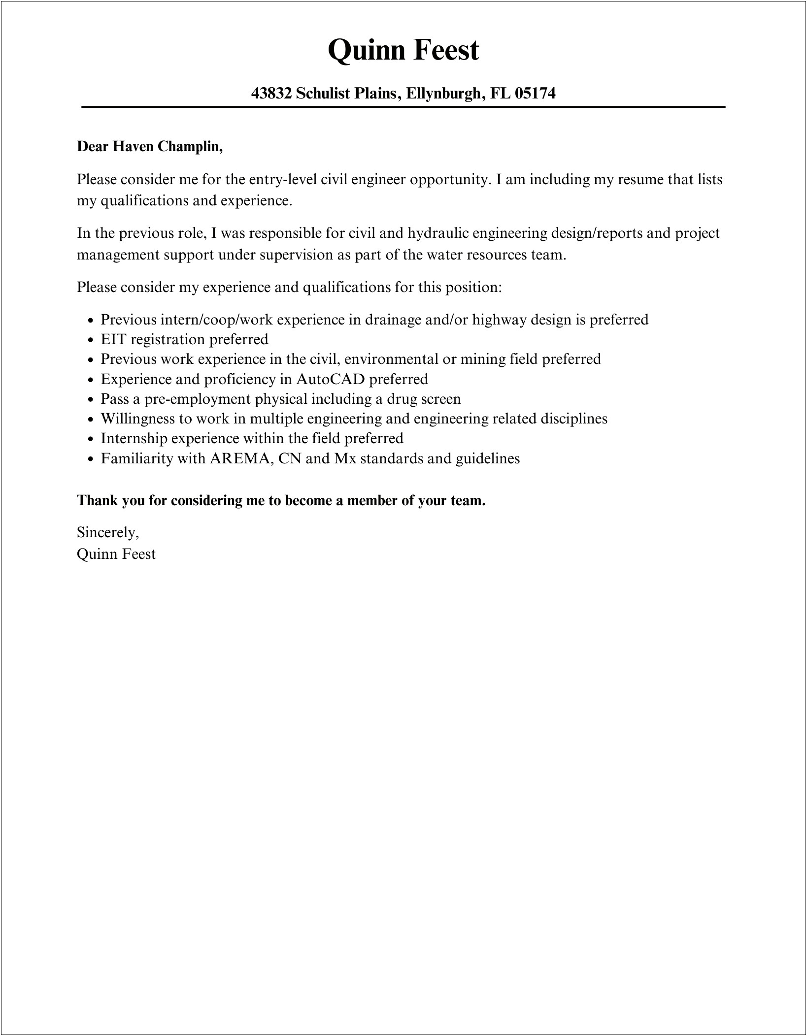 Cover Letter Engineering Template Entry Level