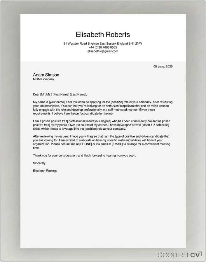 Cover Letter Fill In The Blank Template