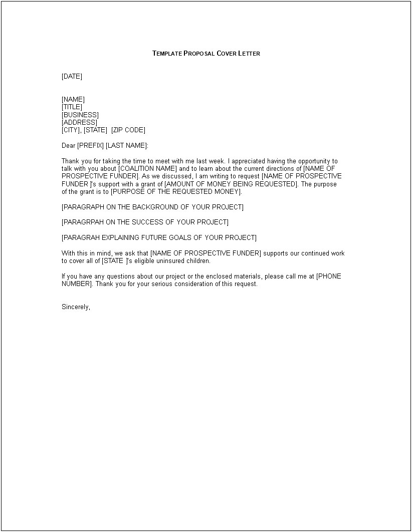 Cover Letter For A Proposal Template