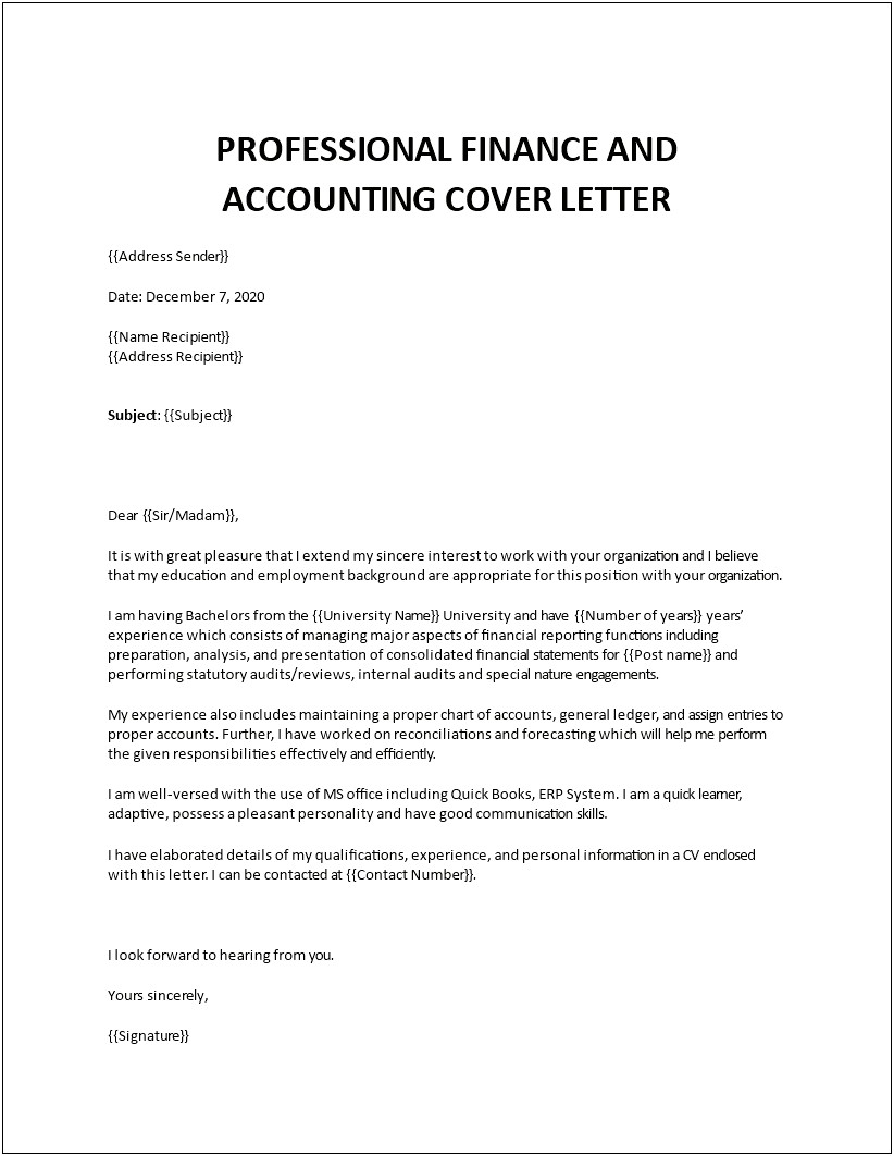 Cover Letter For Accounts Payable Template