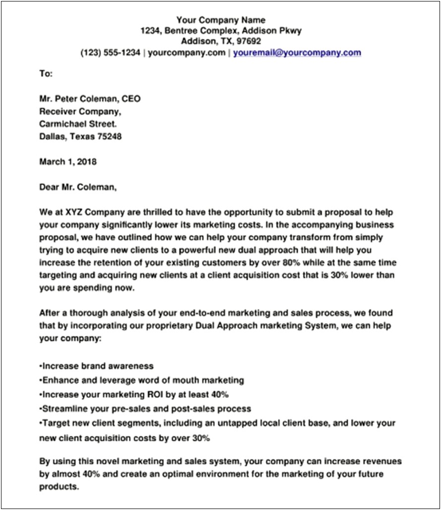 Cover Letter For Business Proposal Template