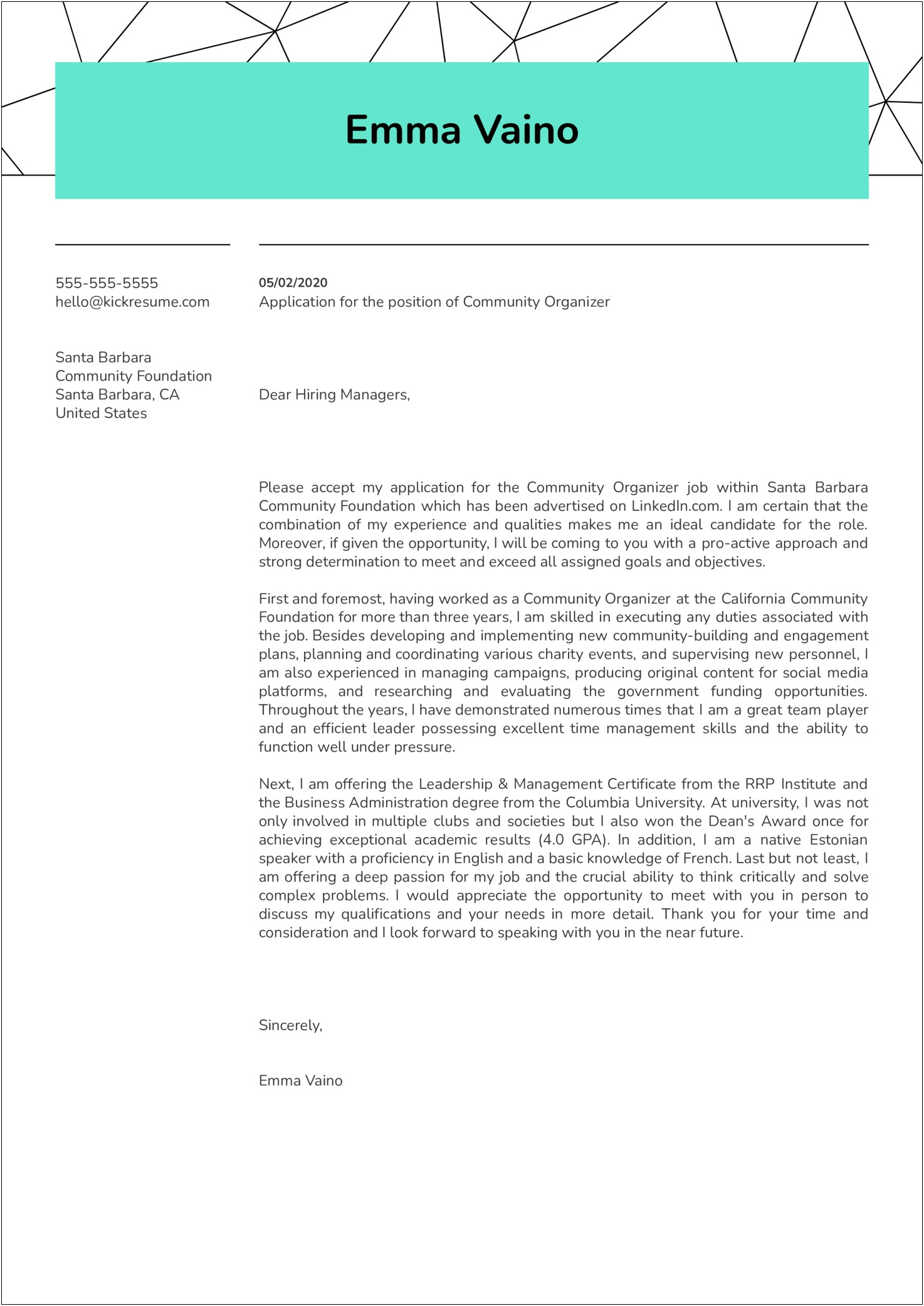 Cover Letter For Community Development Coordinator Template