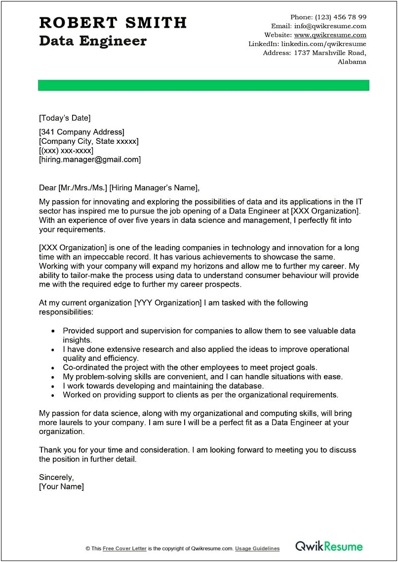 Cover Letter For Data Scientinst Template