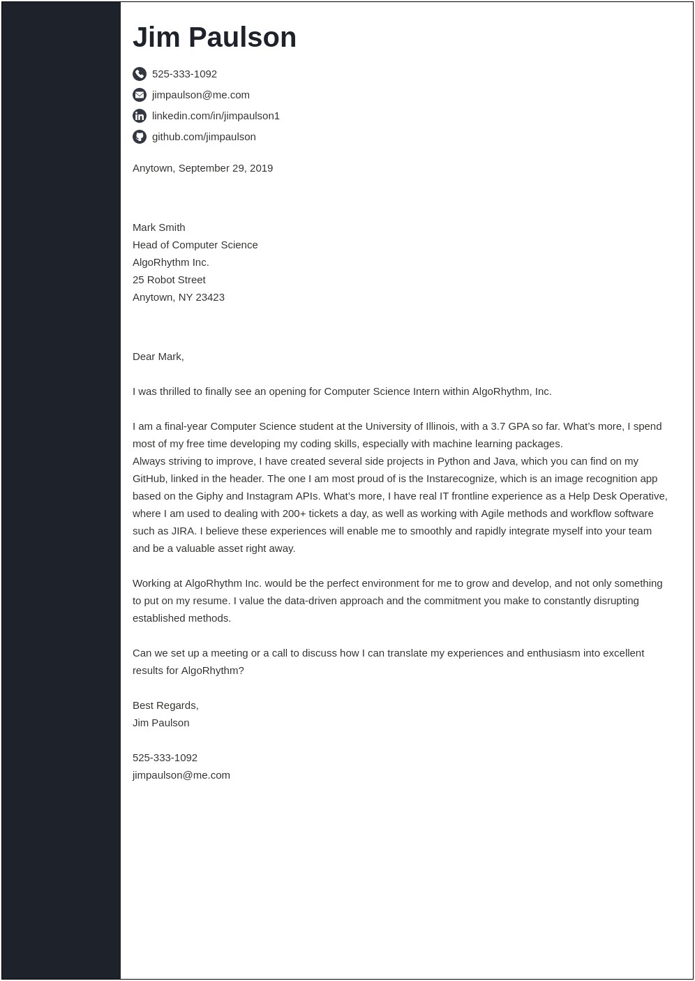 Cover Letter For Data Scientist Template