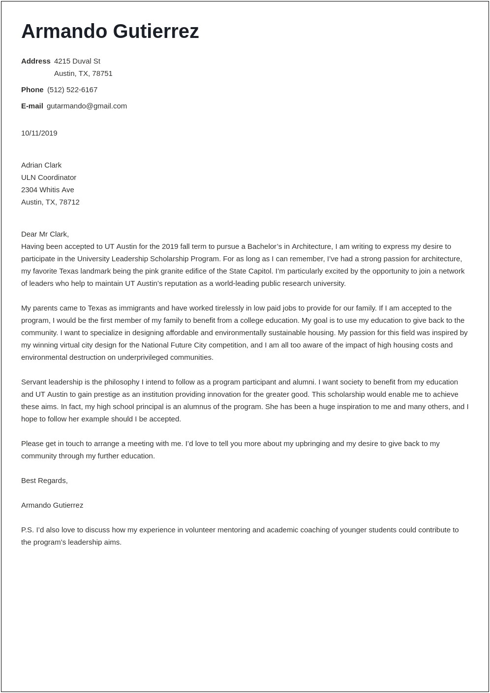 Cover Letter For Job Template For College