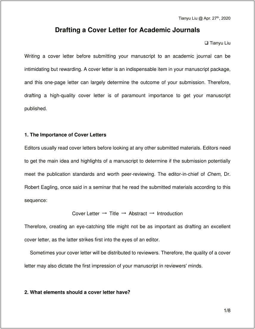 Cover Letter For Paper Submission Template