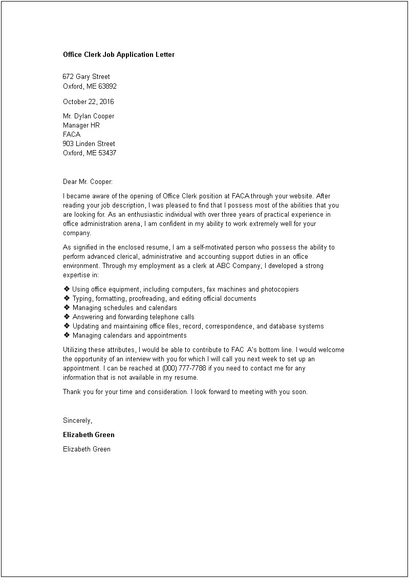 Cover Letter For Post Office Template