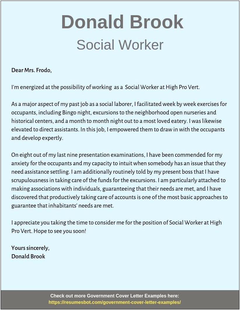 Cover Letter For Social Work Job Template