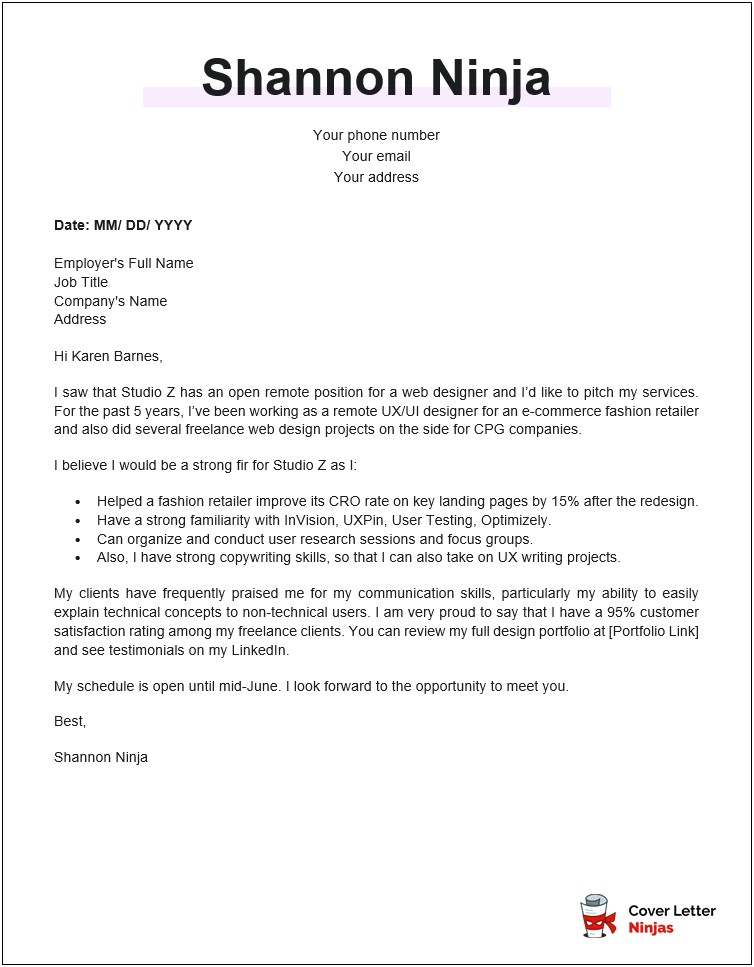 Cover Letter For Technical Technical Portfolio Template