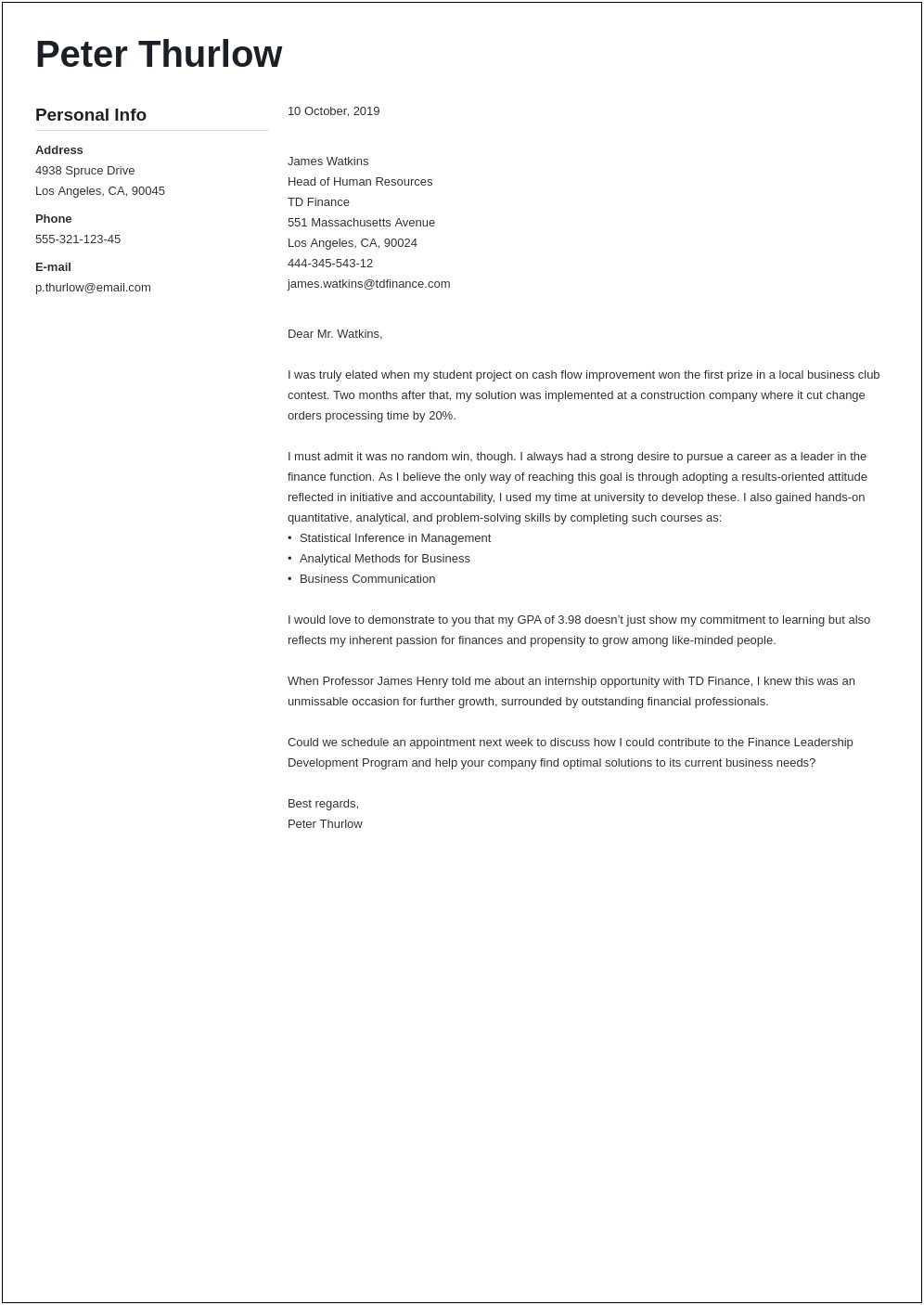 Cover Letter For Work Experience Placement Template