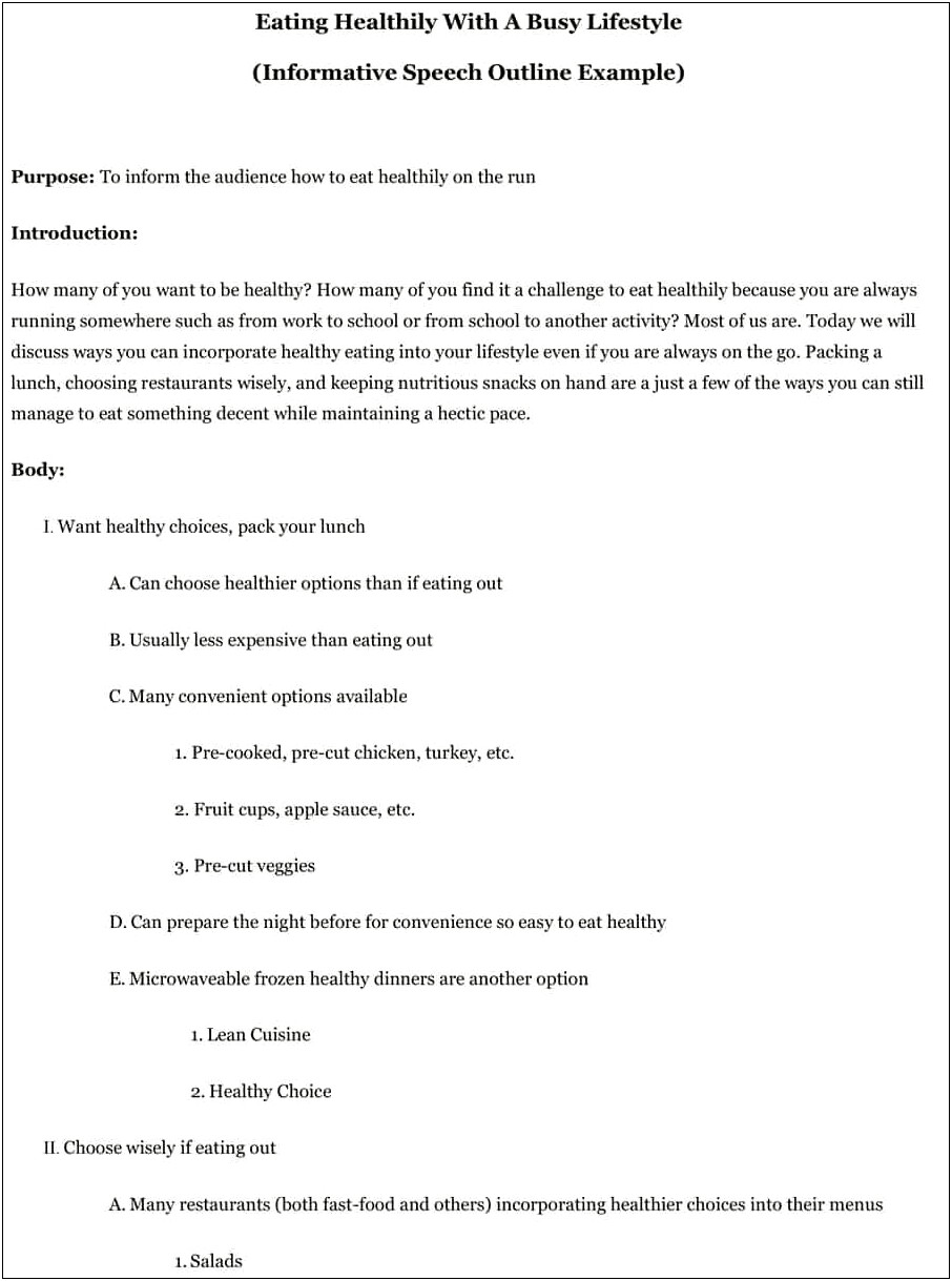 Cover Letter Informative Speech Outline Template