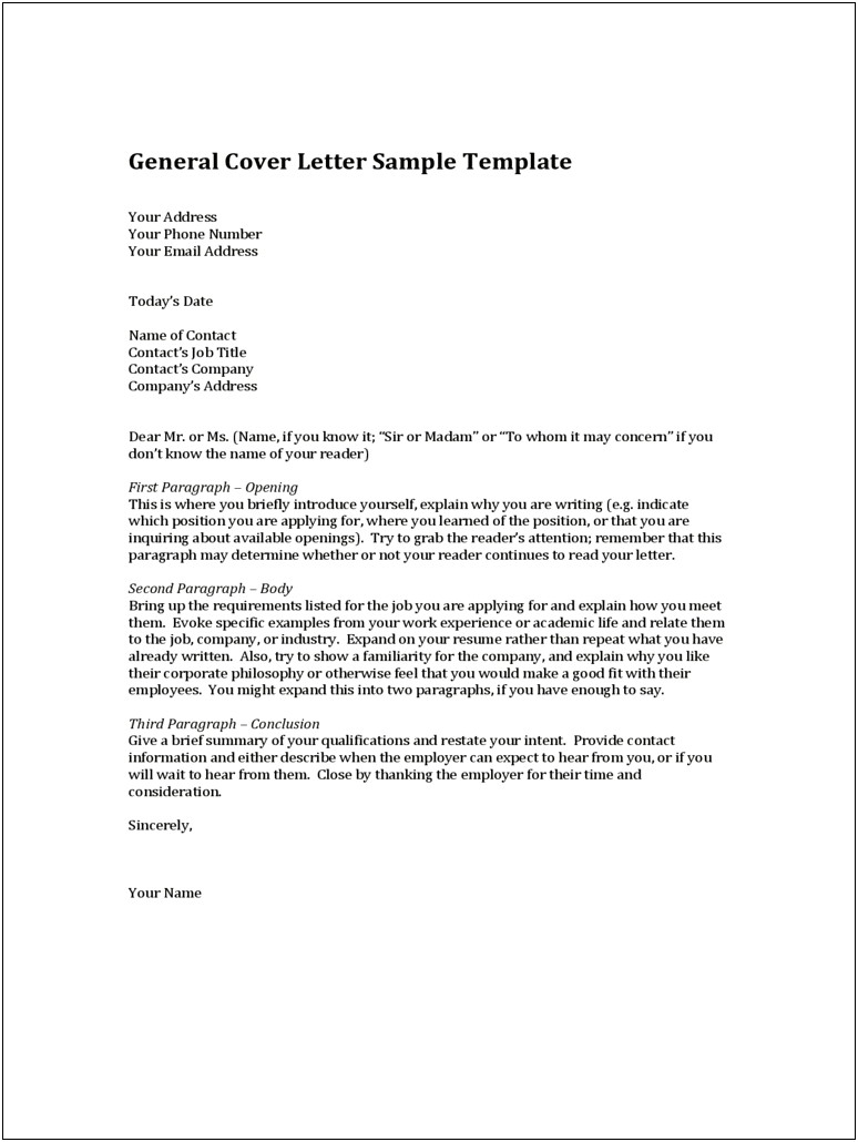 Cover Letter Sample For Job Template