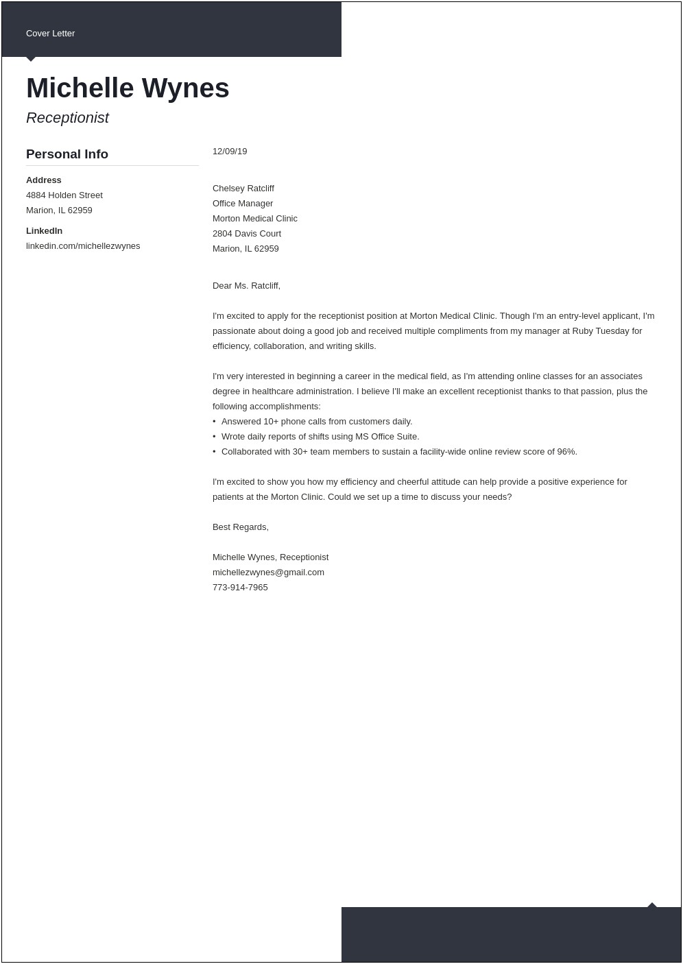 Cover Letter Summary Template For A Job