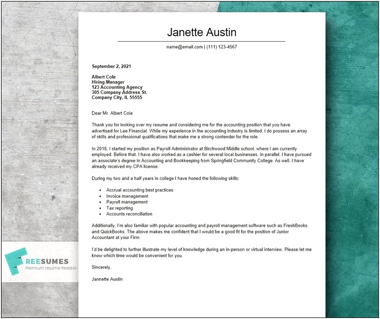 Cover Letter Template Accounting Entry Level
