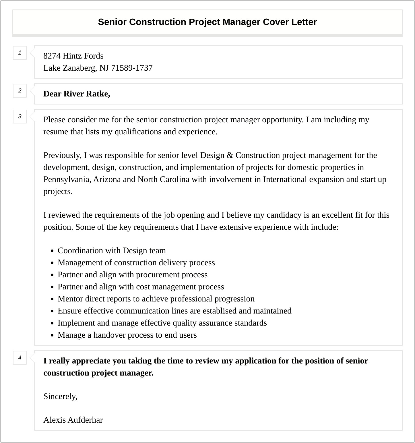 Cover Letter Template Construction Project Manager