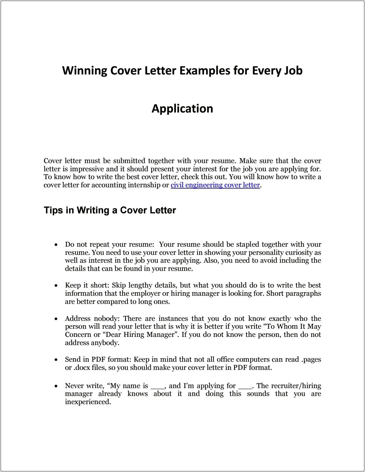 Cover Letter Template For Accounting Internship