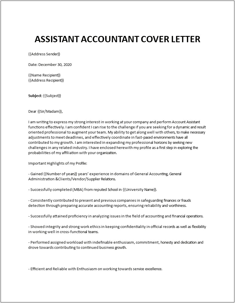 Cover Letter Template For Accounting Operations