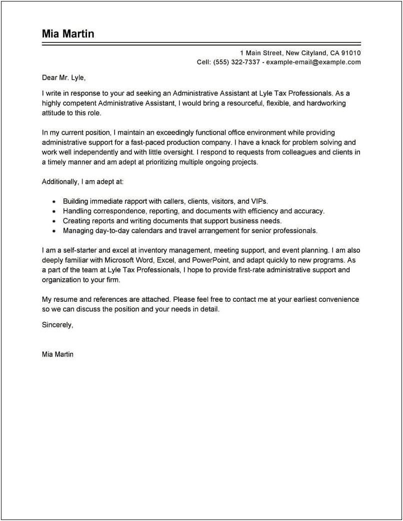 Cover Letter Template For Administratie Assistant