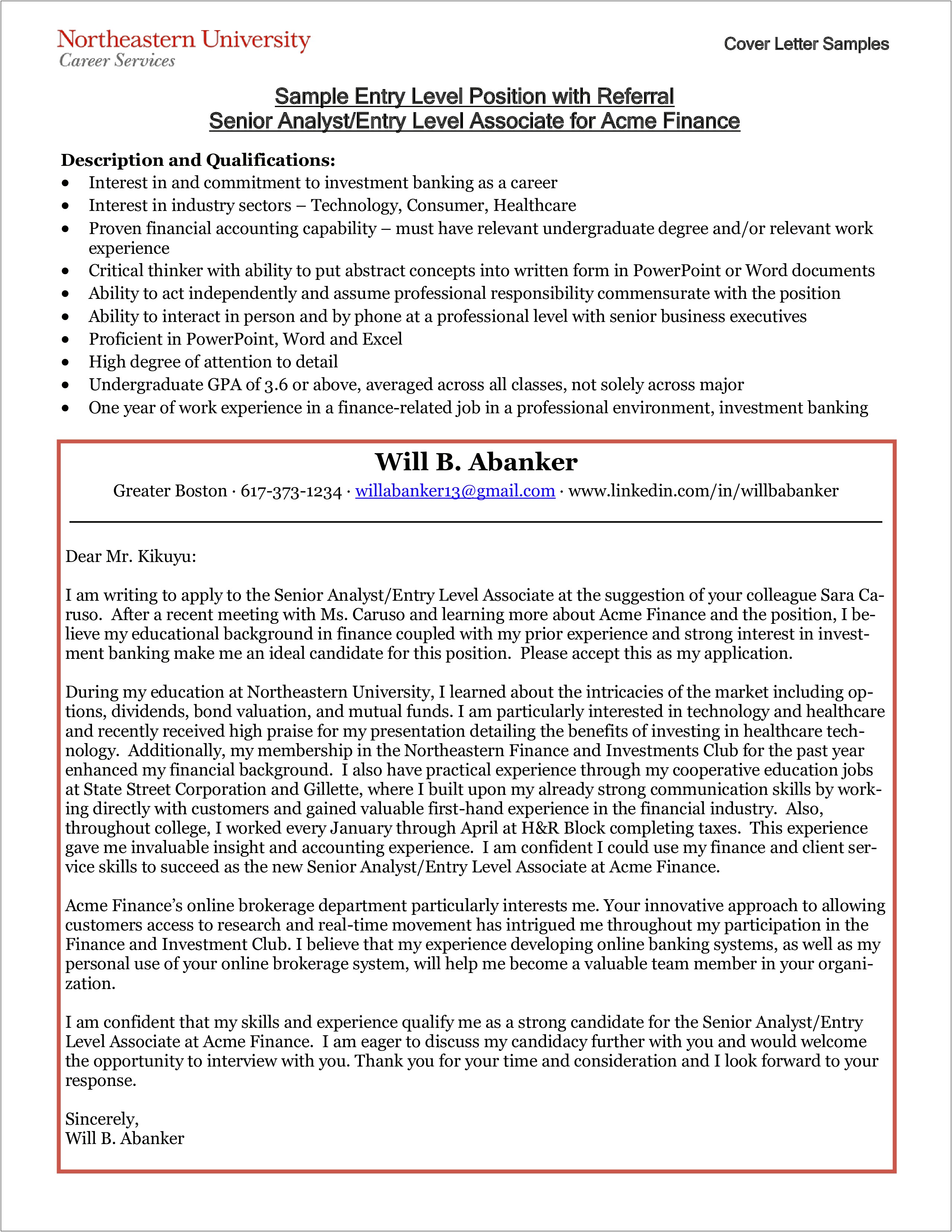 Cover Letter Template For Analyst Position