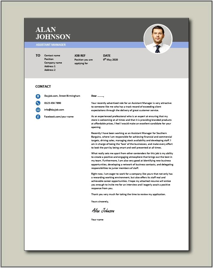 Cover Letter Template For Assistant Manager