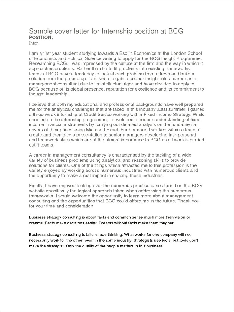 Cover Letter Template For Consulting Internship