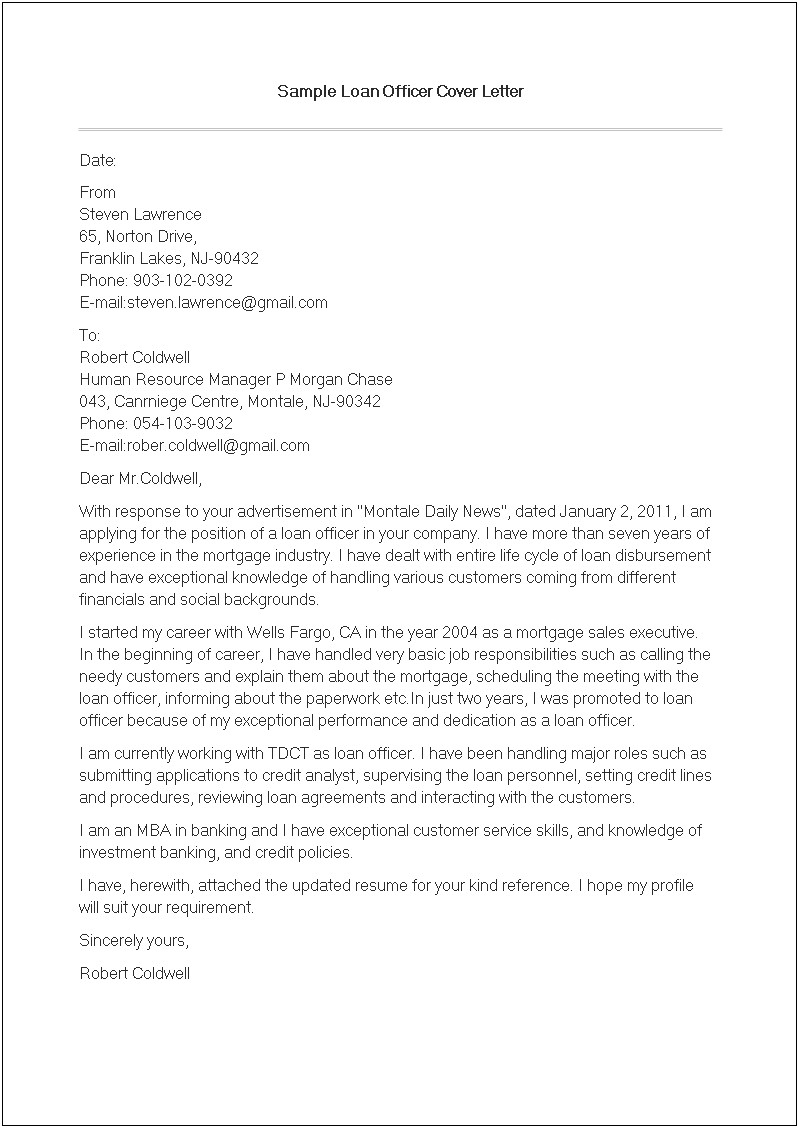 Cover Letter Template For Credit Analyst