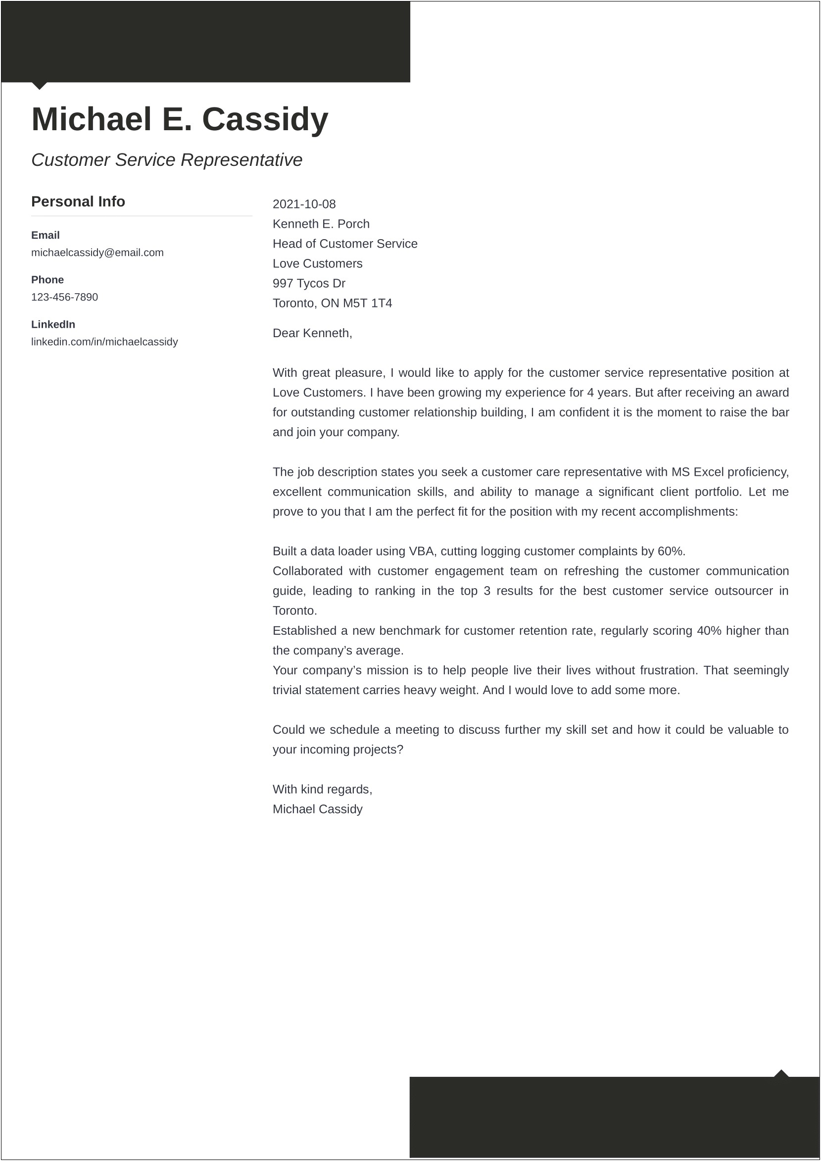 Cover Letter Template For Customer Service Representative