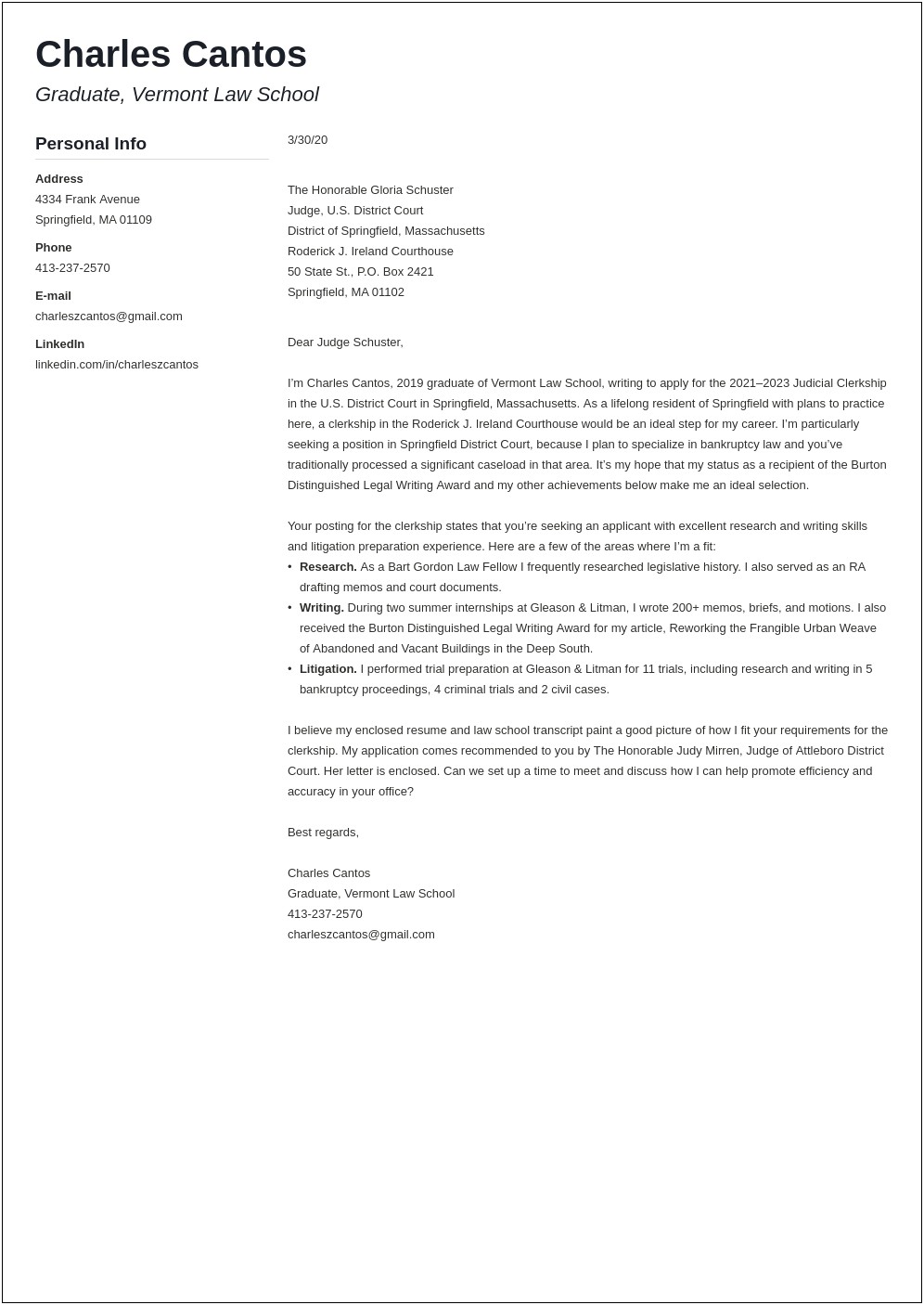 Cover Letter Template For District Court Clerk Job