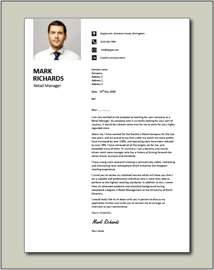 Cover Letter Template For District Manager