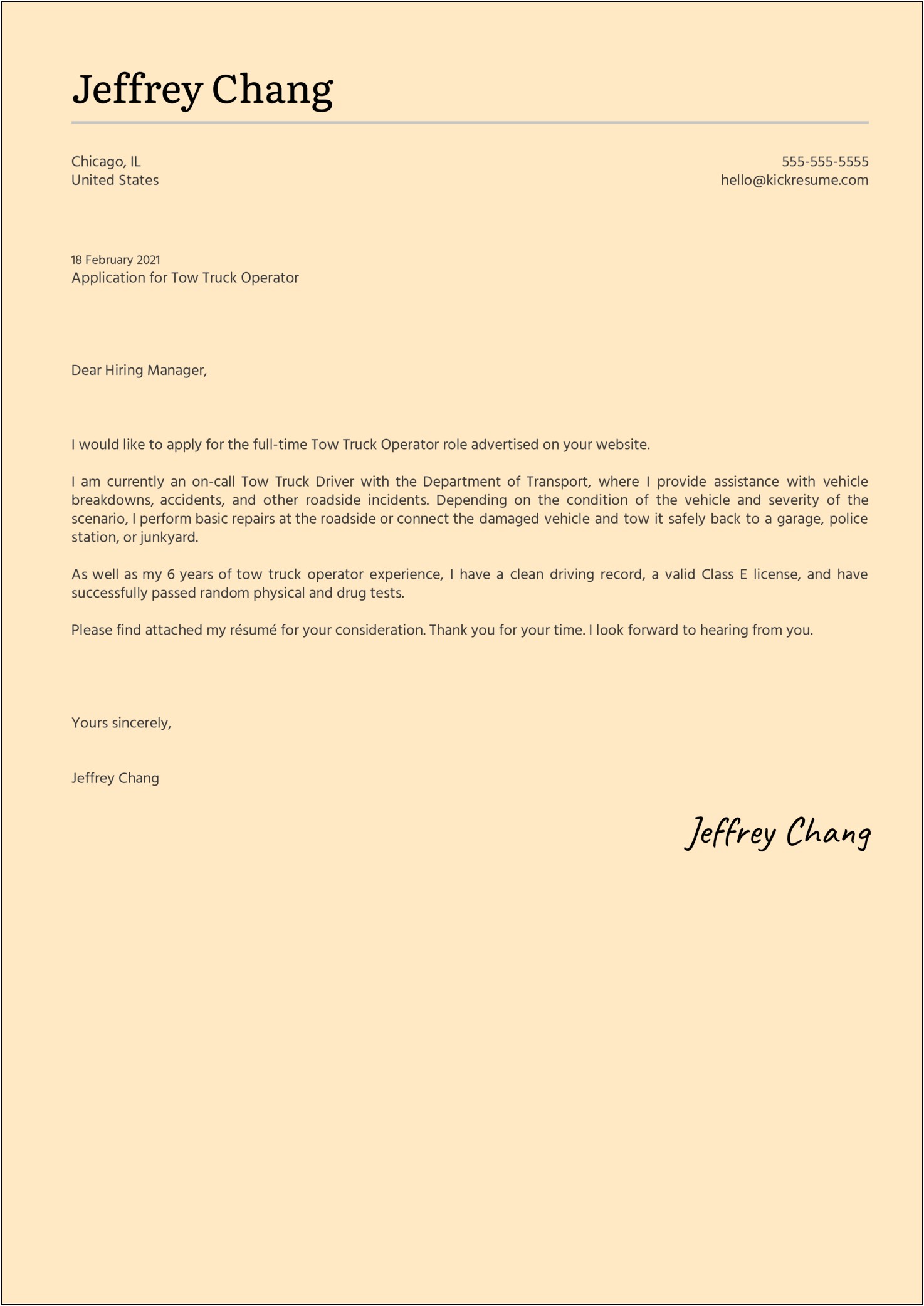 Cover Letter Template For Driver Position