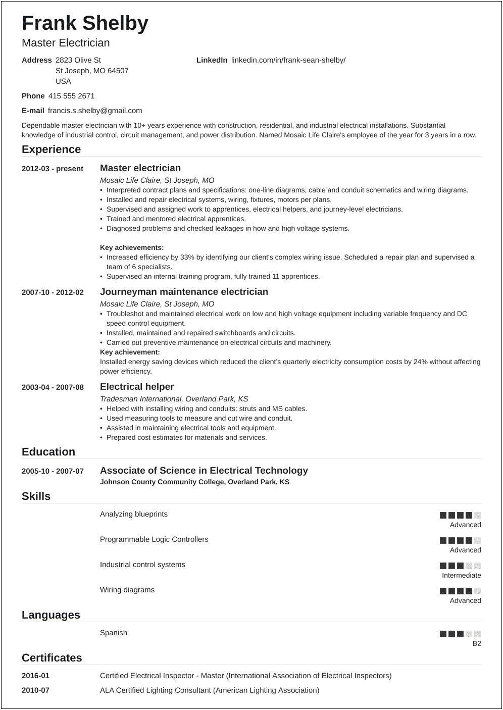 Cover Letter Template For Electrician Apprentice