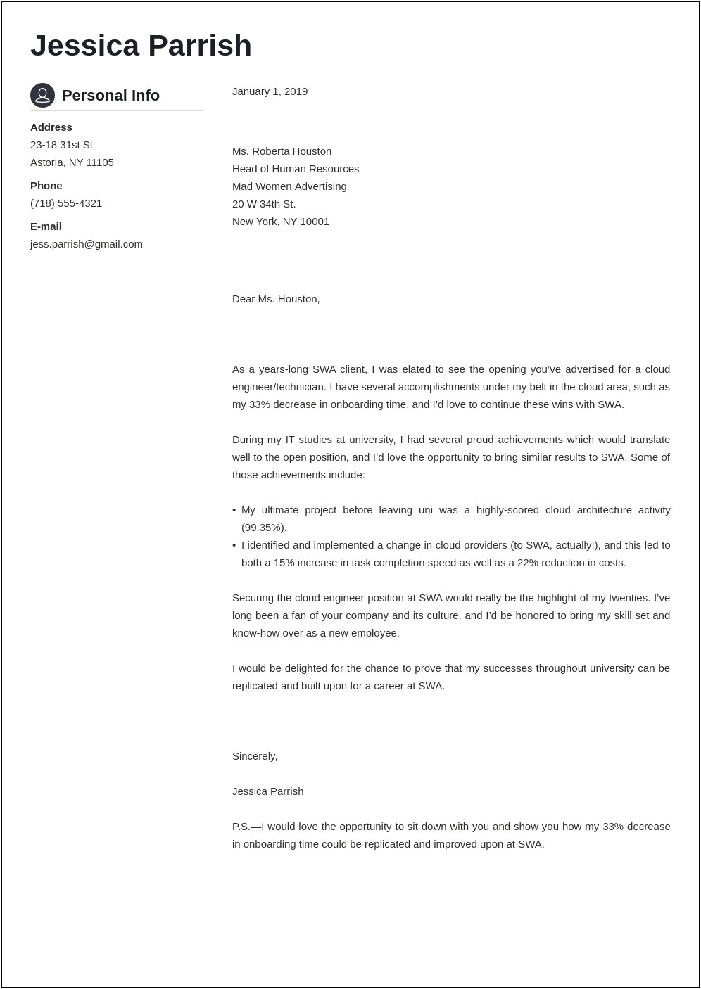 Cover Letter Template For Enrty Level It