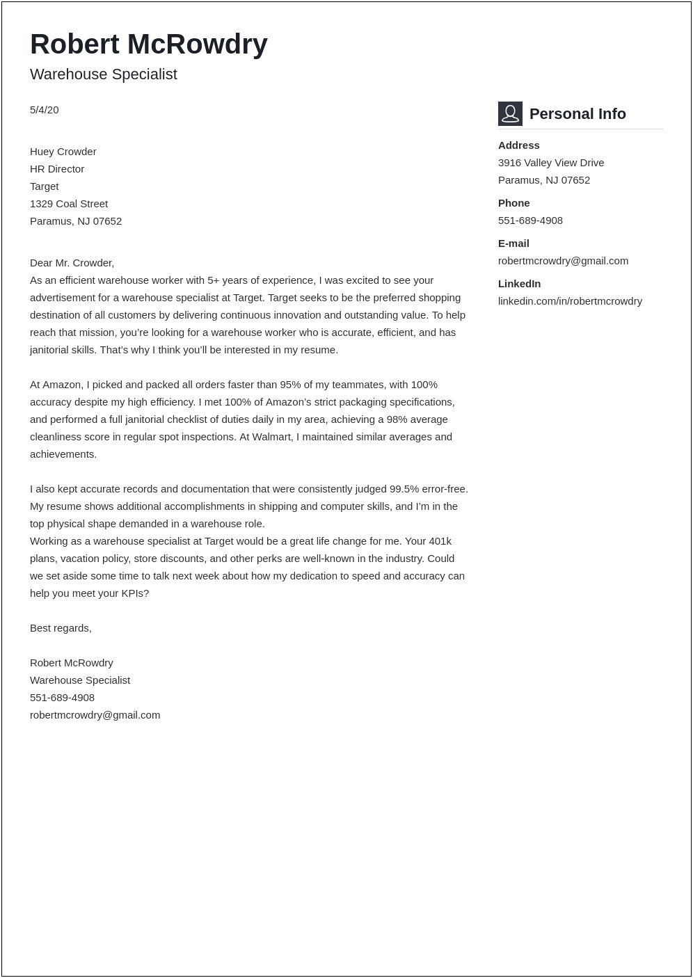 Cover Letter Template For Factory Worker