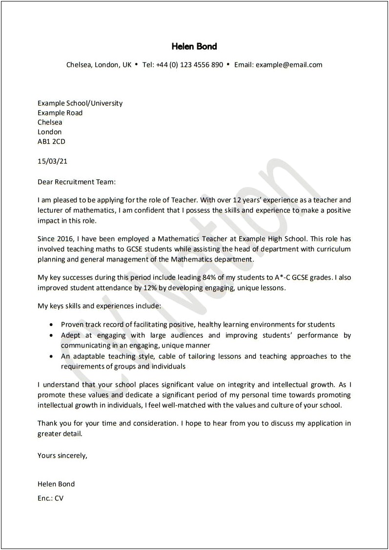 Cover Letter Template For First Year Teacher