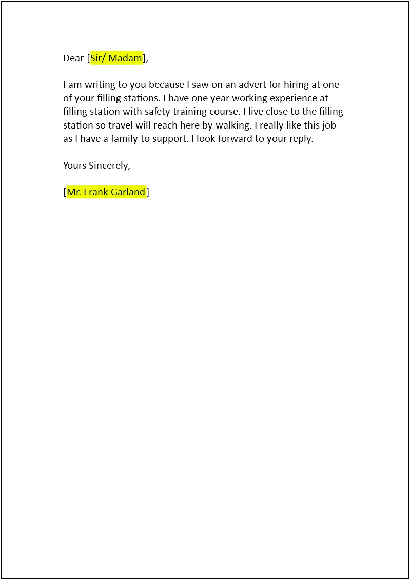 Cover Letter Template For Gas Station