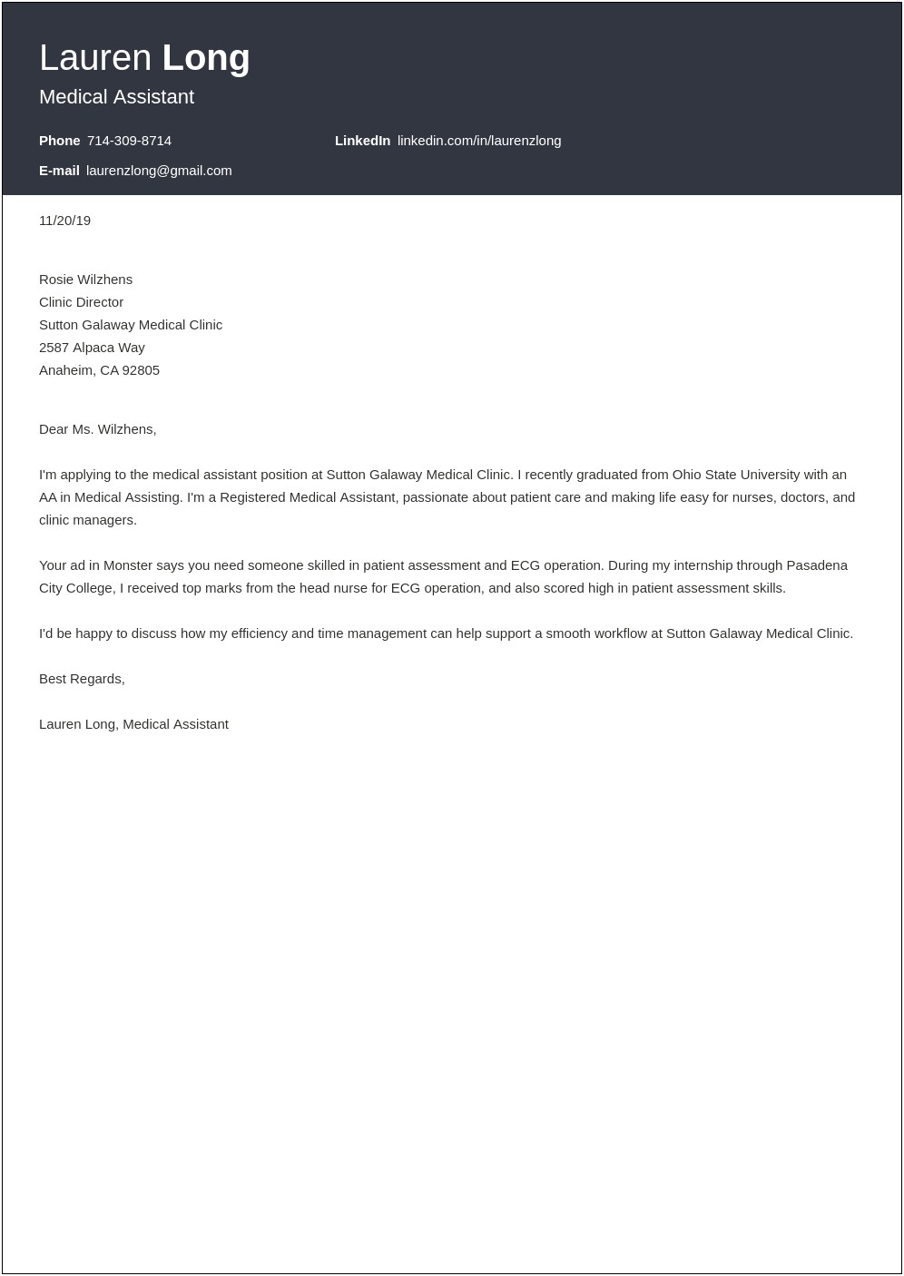 Cover Letter Template For Healthcare Assistant