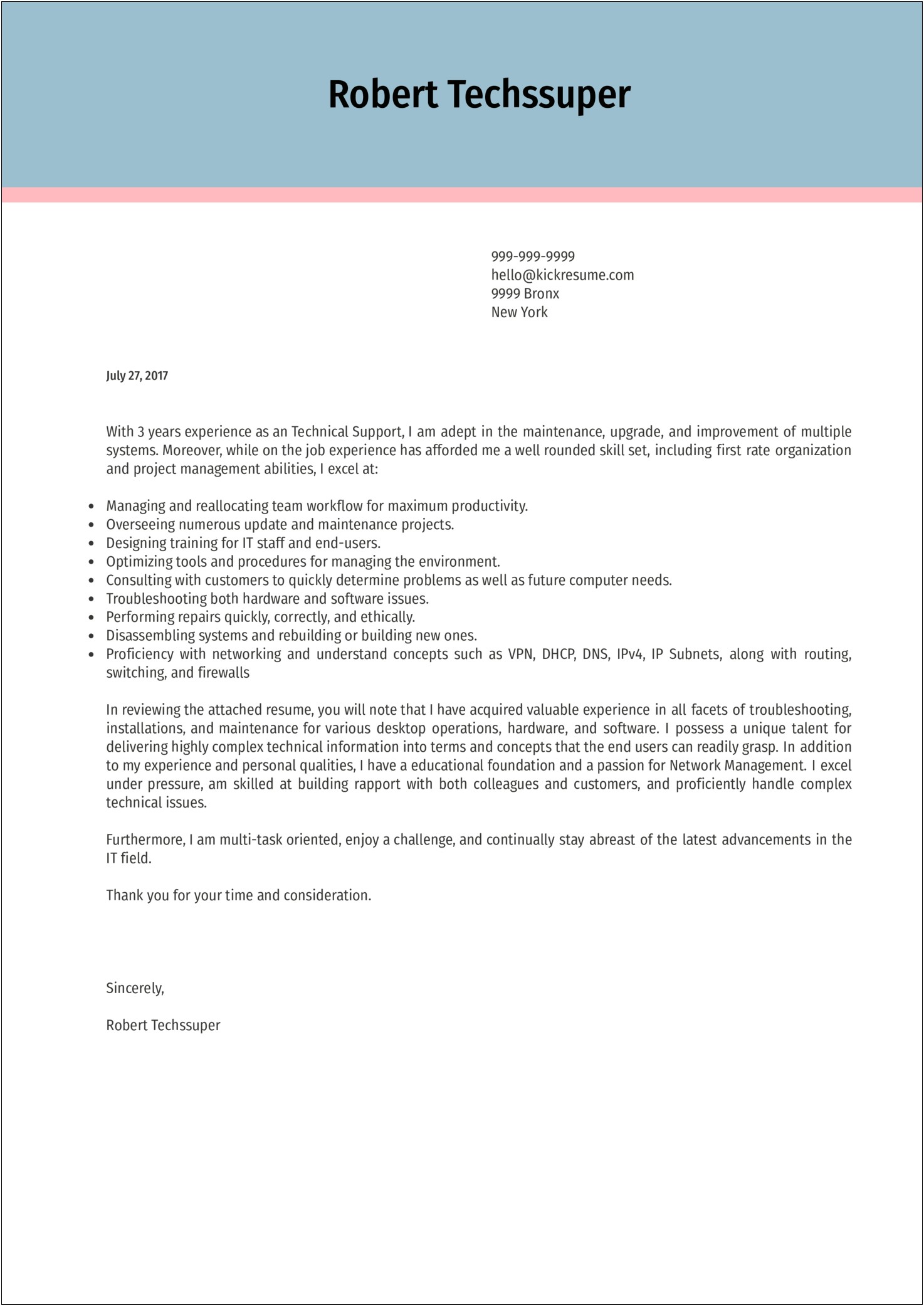 Cover Letter Template For It Support