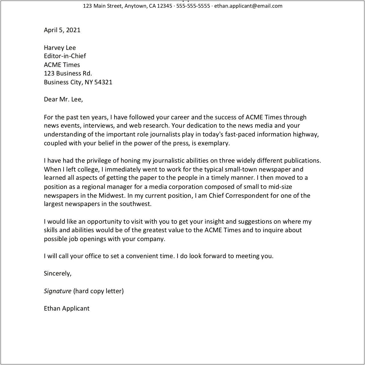 Cover Letter Template For Job Offer