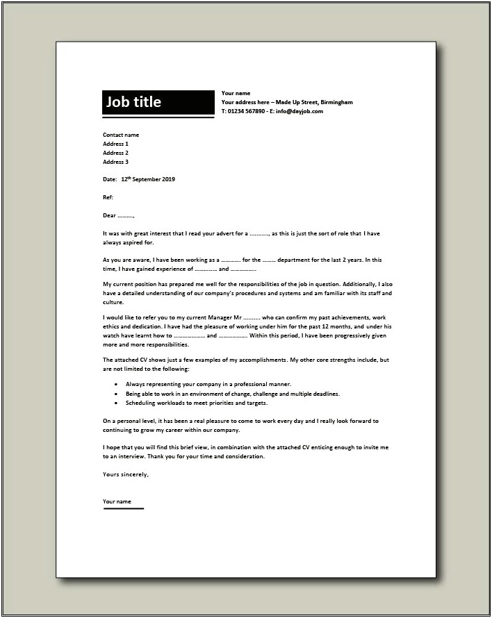 Cover Letter Template For Job Promotion